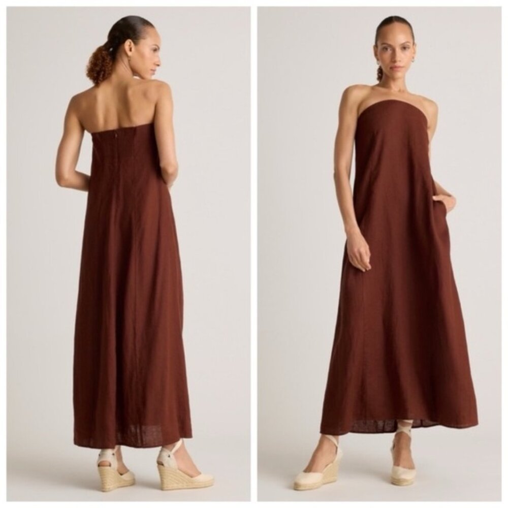 Quince 100% European Linen Strapless Maxi Dress - Brown Sz M